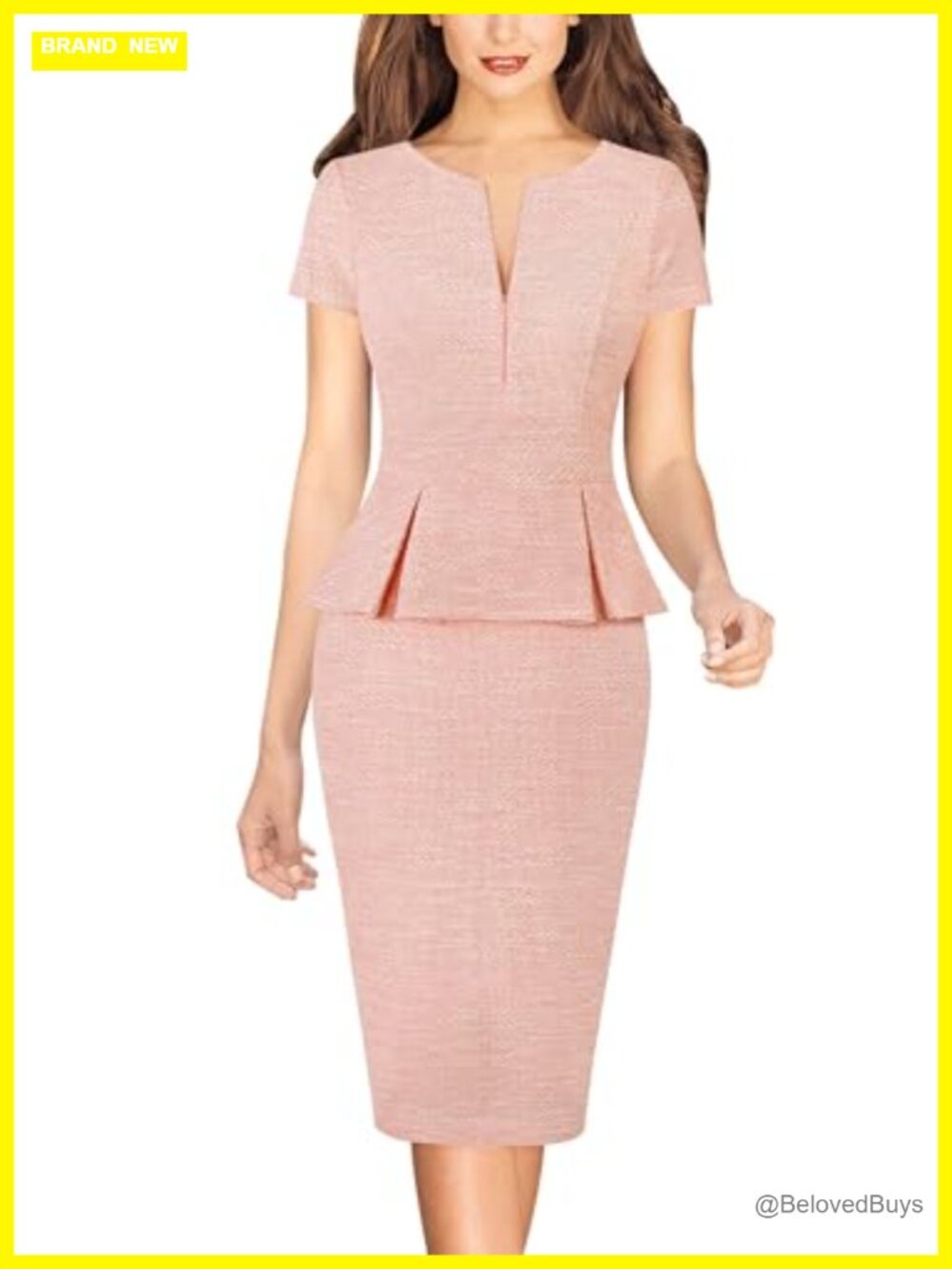 Womens Peplum Pencil Dress Front Zipper Business Office Knee Length